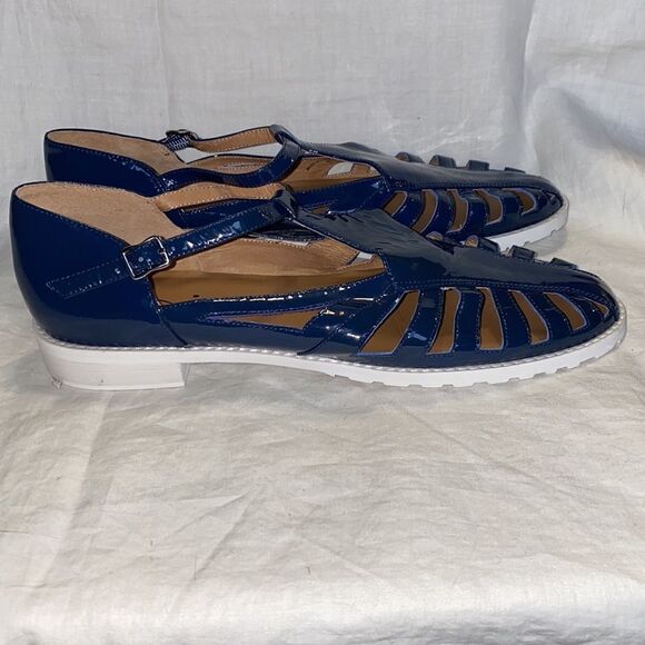 NINA ORIGINALS Edge Denim Patent Huarache Sandal-9.5 - Picture 2 of 8